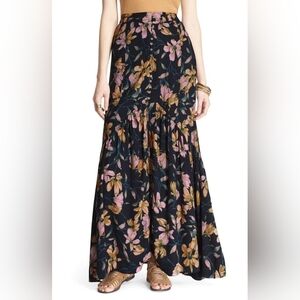 Free People Smooth Sailing Onyx Combo Floral Maxi Skirt- 0